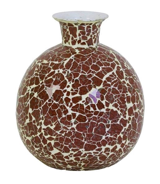 Vase Tisch Mosaik Braun Rost Weiß Bauchig 25 cm