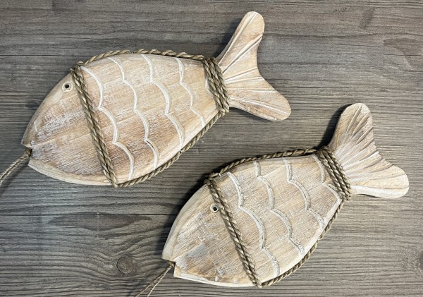 Fisch 2er Set Deko Hänger Holz Maritim Handarbeit 30 cm