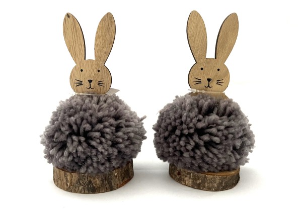 Hase Ostern Plüsch Holz 2er Set 14 cm