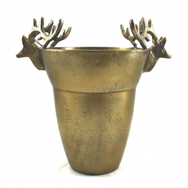 Deko Vase Gefäß Übertopf Gold Metall Hirsch Kopf Weihnachten Tisch 33 cm