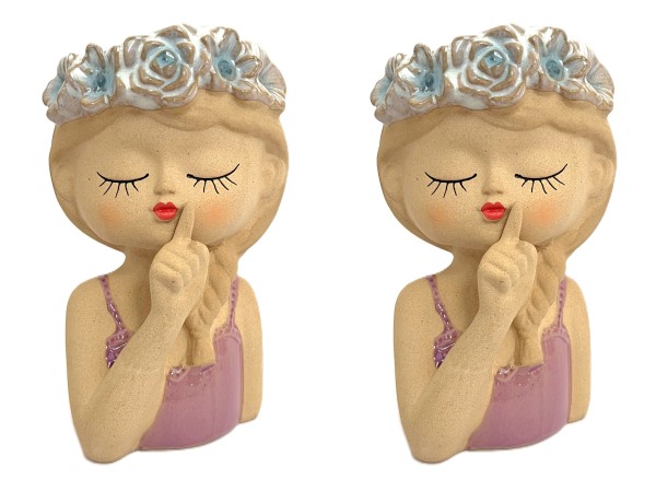 Tischvase Klein Mädchengesicht 2er Set Fliederfarben Frühling 15,6 cm