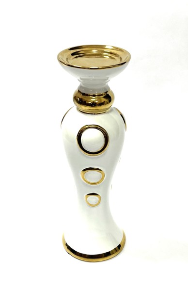 Kerzenständer Keramik Weiß Gold Pokal Antik Stil 35 cm