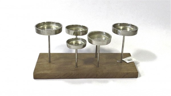 Kerzenständer Teelichthalter Modern Silber Holz 6armig Mylo-Kollektion 35 cm