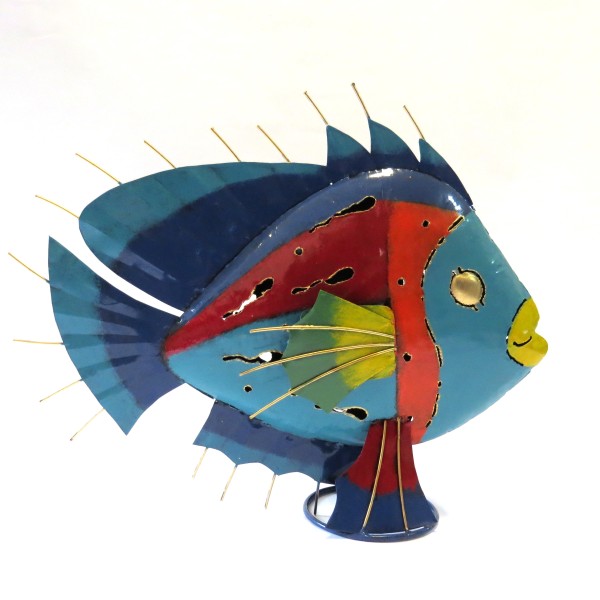 Fisch Teelicht Deko Figur Blau Maritim Metall 45 cm