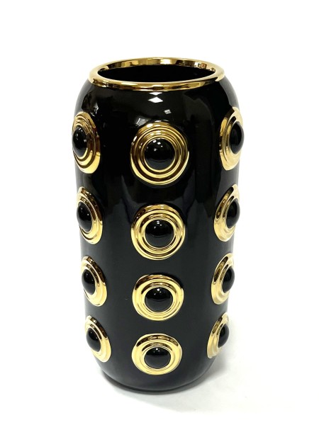 Vase Schwarz Gold Säule Keramik 37 cm