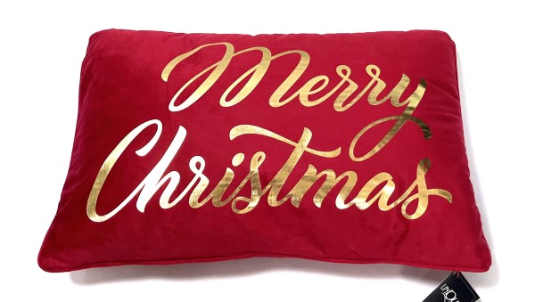 Kissen Weihnachten Rot Gold Merry Christmas Samt 60 cm