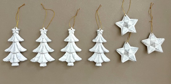 Hänger Weihnachten Tannenbaum Sterne Weiß 7er Set