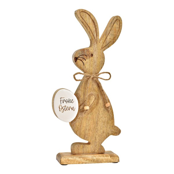 Deko Hase mit Osterei Frohe Ostern Holz Naturfarben 32 cm