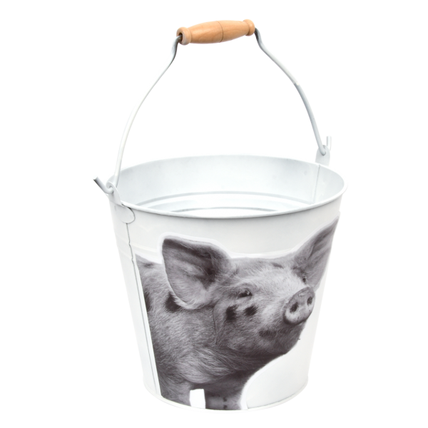 Deko Eimer Schwein Weiß Blech Esschert Design