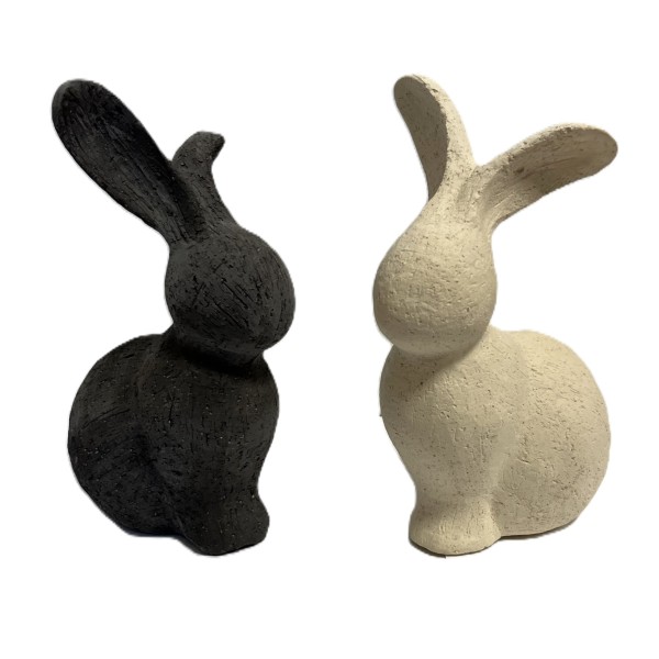 Hase Deko Ostern Beige Schwarz Keramik 2er Set 21 cm