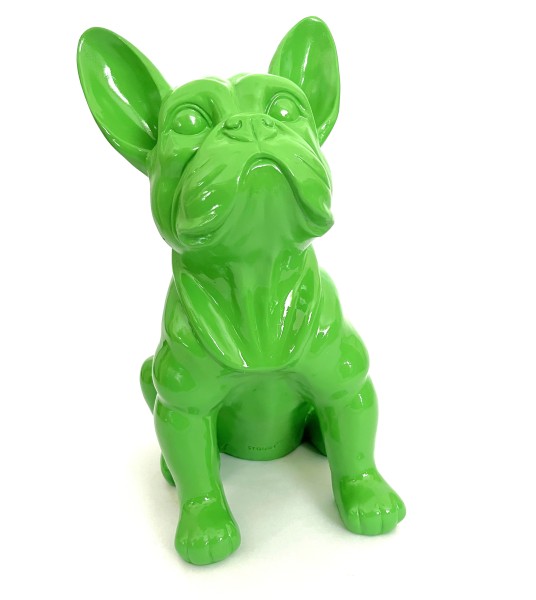 Französische Bulldogge Deko Figur Sitzend Grün 37 cm