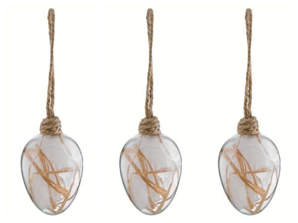 3er Set Osterei Hänger Feder Glas 5x8 cm