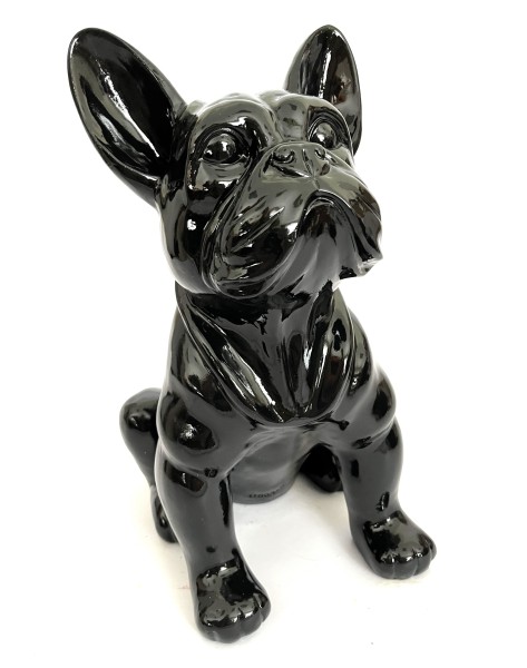 Französische Bulldogge Deko Figur Sitzend Schwarz 37 cm