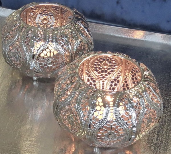 Teelichthalter Silber Metall Barock Stil 2er Set Antik Rund Tisch Deko