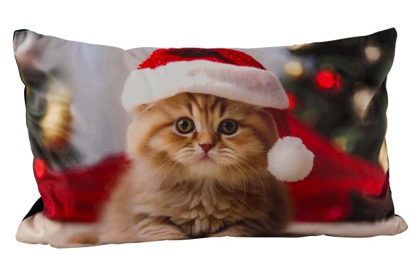 Kissen Katze Weihnachten Rot Grün 50 cm