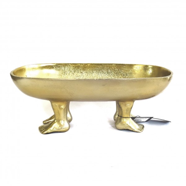 Deko Schale mit Füßen Gold Metall Colmore Länglich 41 cm