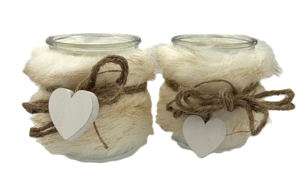 Teelichthalter Windlicht Winterlich Fellbesatz 2er Set Klein