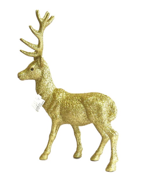 Glitzer Hirsch Weihnachten Deko Tisch Gold 40 cm Glitter Rentier
