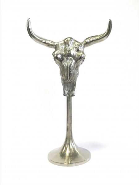 Stier Bullen Kopf Schädel Statue Silber 43 cm