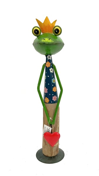 Frosch Garten Deko Metall Krone Herz Bunt 42 cm