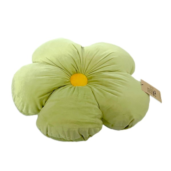 Kissen Blume Grün Gelb Samt 40 cm