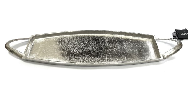 Schale Tablett Untersetzer mit Griff Flach Silber Metall 60 cm