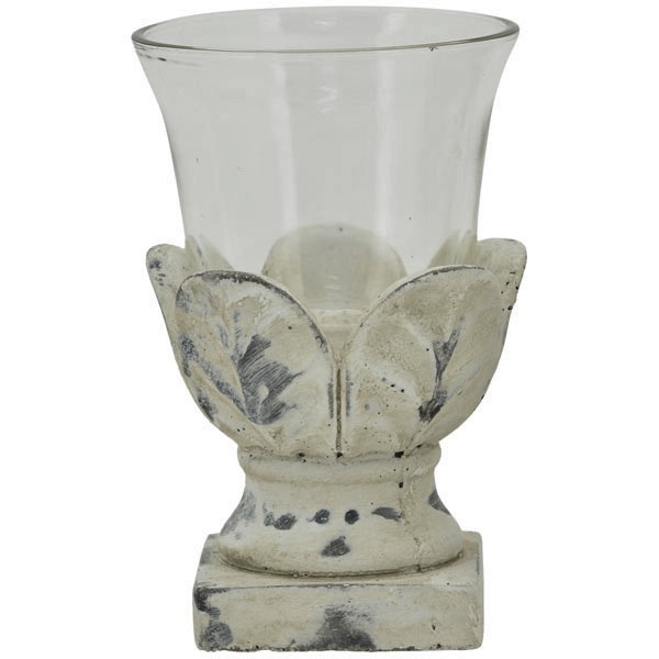 Windlicht Antik Beige Barock Zement Glas Valo Garten Deko 17 cm