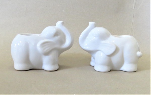 Teelichthalter Elefant Weiß Deko Keramik 2er Set Tisch Modern 10 x 13 cm