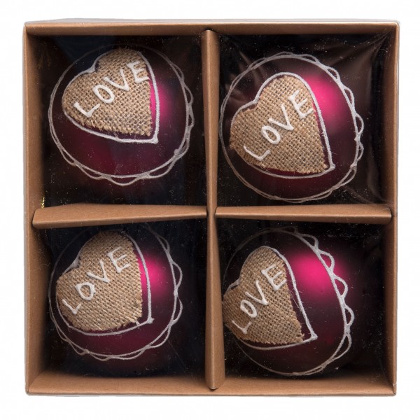 Christbaumkugel 4er Set Rot Herz Glitzer Clayre & Eef 8 cm