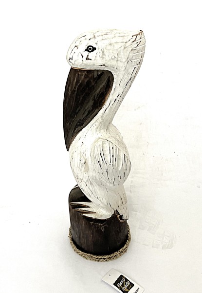 Pelikan Vogel Deko Figur Holz Weiß Handarbeit 50 cm