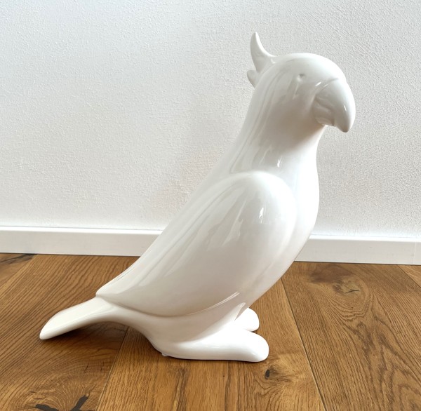 Deko Figur Papagei Keramik Weiß Modern 30 cm