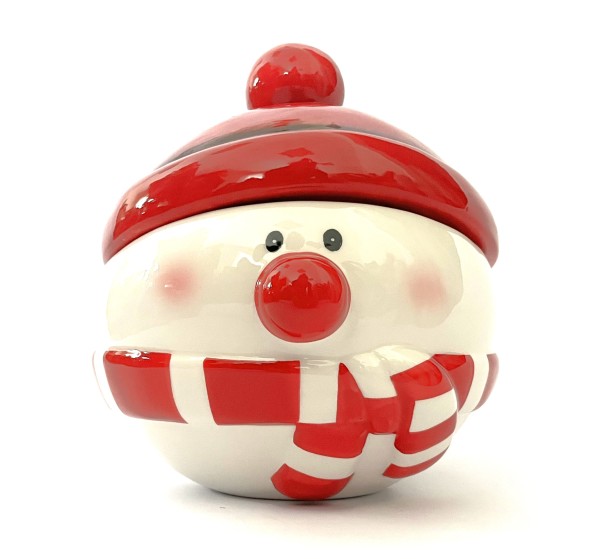 Vorratsdose Schneemann Weihnachten Keramik Weiß Rot 19 cm