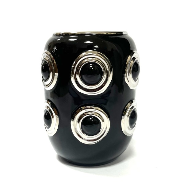 Vase Schwarz Silber Säule Keramik 23 cm