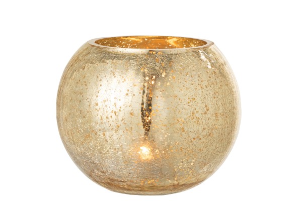 Windlicht Gold Glas Groß Rund Modern 20 cm