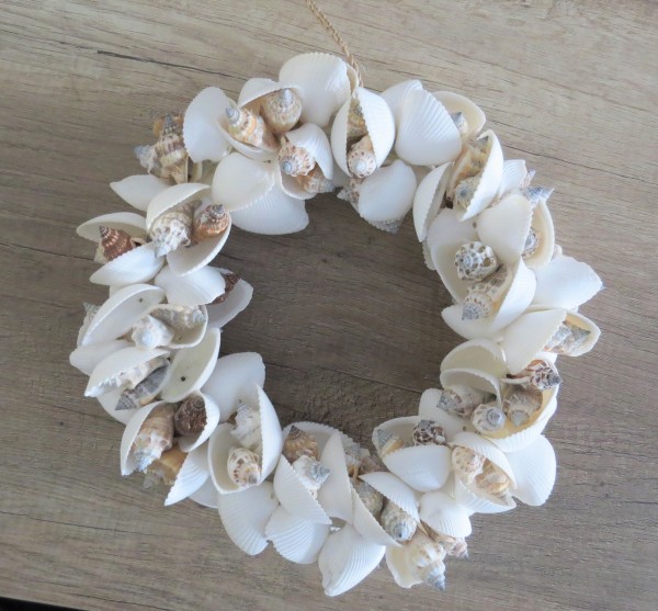 Muschelkranz Deko Hänger Rund Weiß 28 cm