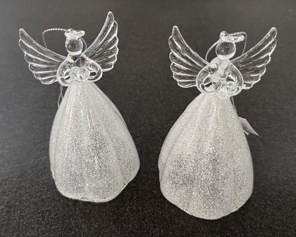 Hänger Weihnachten Engel Glas Glitzer 2er Set 12 cm