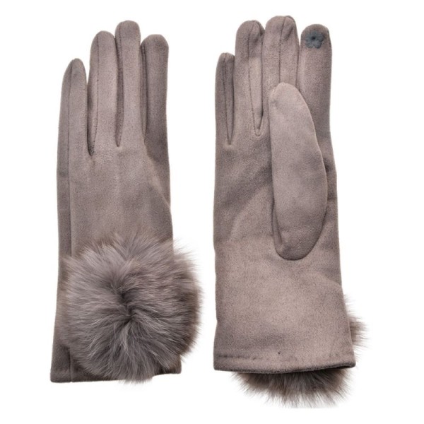 Handschuhe Kunstfell Taupe Samt Damen 9 x 24 cm