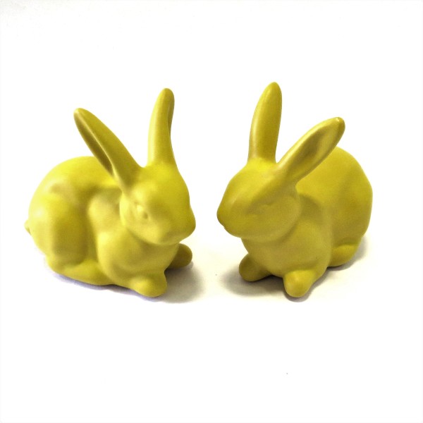 Deko Hase Ostern Gelb 2er Set Keramik Ocker 10,5 cm