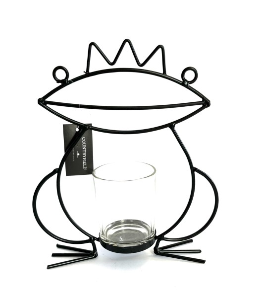 Windlicht Teelicht Frosch Sommer Metall Schwarz 24 cm