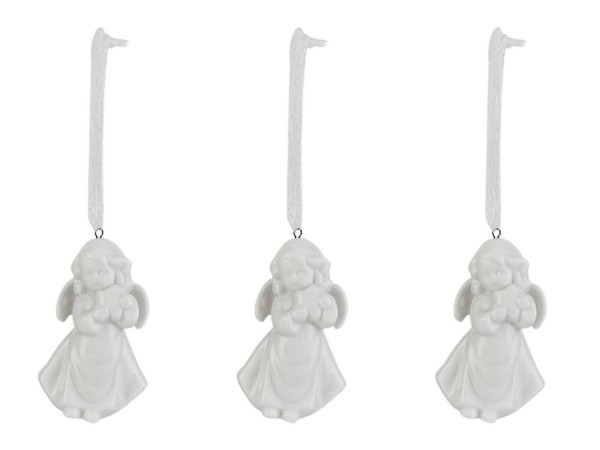 3er Set Christbaumschmuck Hänger Engel Weihnachten Weiß Keramik 7 cm