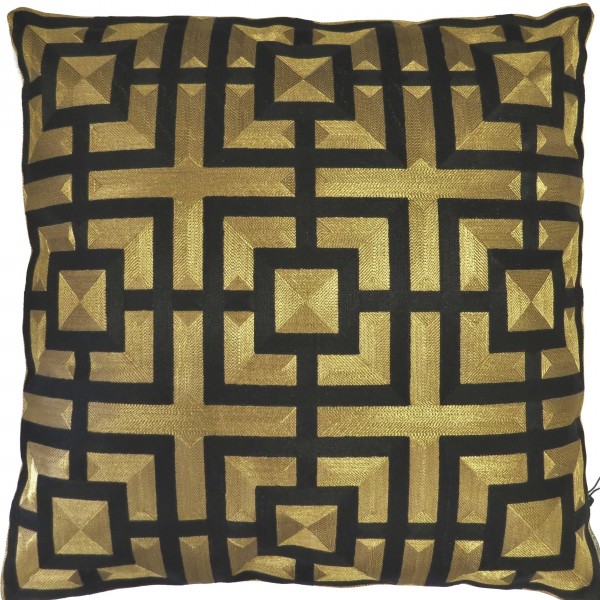 Kissen Deko Zier Gold Schwarz Geometrisch Muster 50 x 50 cm Colmore Luxus