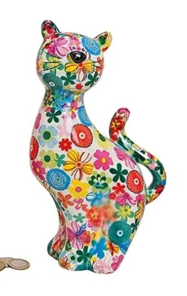 Spardose Katze Bunt Blumen Keramik 26 cm