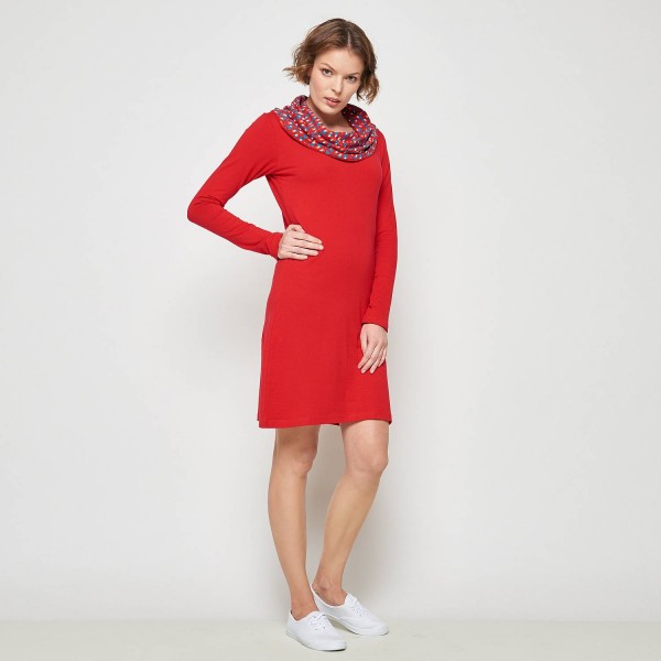 Kleid Stiefelkleid Strick Winter Rot Alternative Bio Baumwolle Mode GOTS Zertifiziert Tranquillo XS