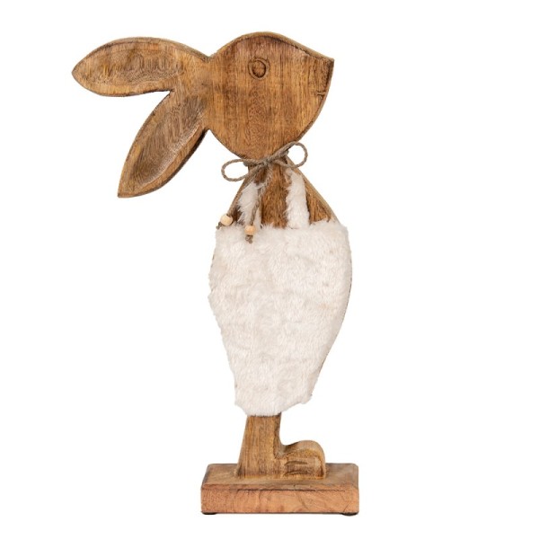 Deko Hase Holz Plüsch Weiß 42 cm