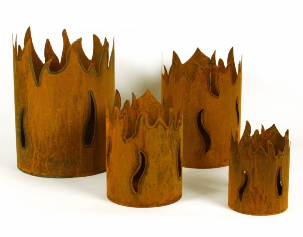 Windlicht Feuerkorb Flammen Garten Deko Rost Metall 20x14 cm Modern Scheulen