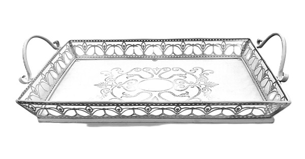 Tablett Deko Antik Stil Barock Metall Holz 49 cm