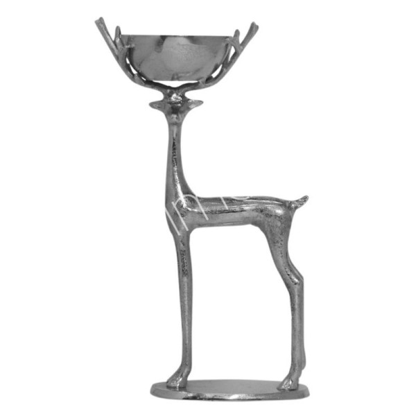 Hirsch mit Schale Silber Metall Modern Weihnachten 52 cm
