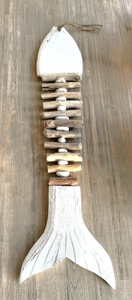 Deko Fisch Hänger Weiß Holz XL 100 cm Handarbeit