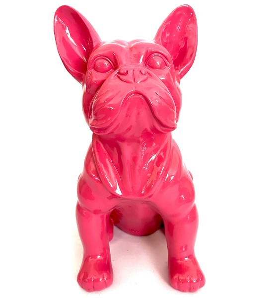 Französische Bulldogge Deko Figur Sitzend Pink 37 cm