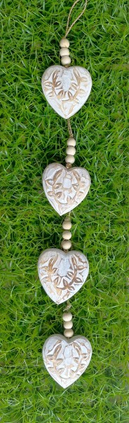 Deko Herz Hänger Weiß Holz 4er Set 24 cm